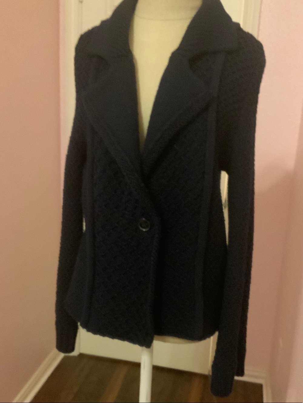 Anthropologie Navy Textured Knit Button-Front Cardigan